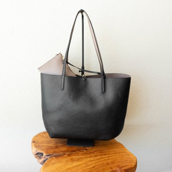 RALPH LAUREN SET REVERSIBLE BLACK & TAUPE TOTE + MATCHING WRISTLET ZIP POUCH - Picture 2 of 14